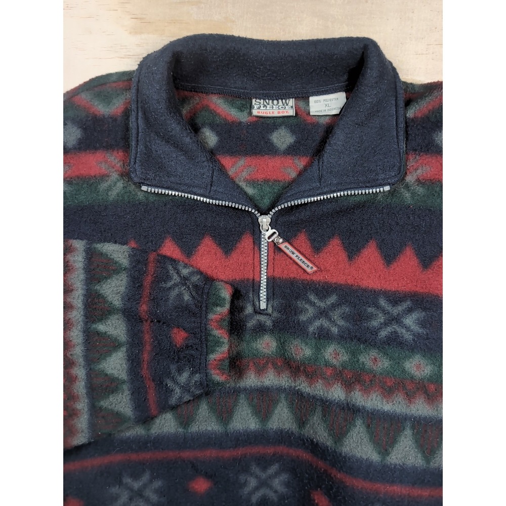 Vintage 90s Y2K Bugle Boy Snow Fleece 1/4 Zip Pullover Mens XL Ski Festive